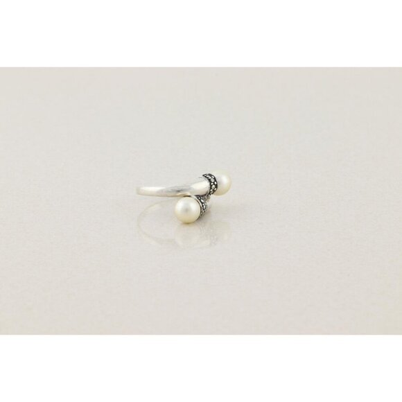 Sterling Silver Pearl and Marcasite Bypass Ring Size 6 3/4 - Picture 3 of 7